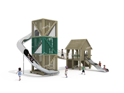 Outdoor Large Wooden Playground With Stainless Slide