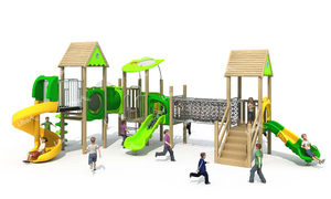 Preschool Finnish Wooden Outdoor Playground With Plastic Slide