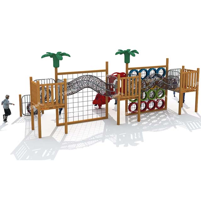 Outdoor Wooden Net Climbing Playground with Slide