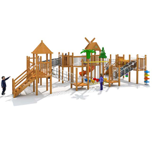 Outdoor Park Wooden Playground Equipment with Net Bridge