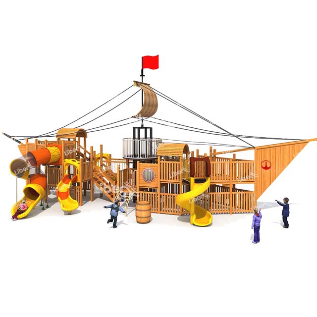 Wooden Pirateship Playground Slide with Customized Design